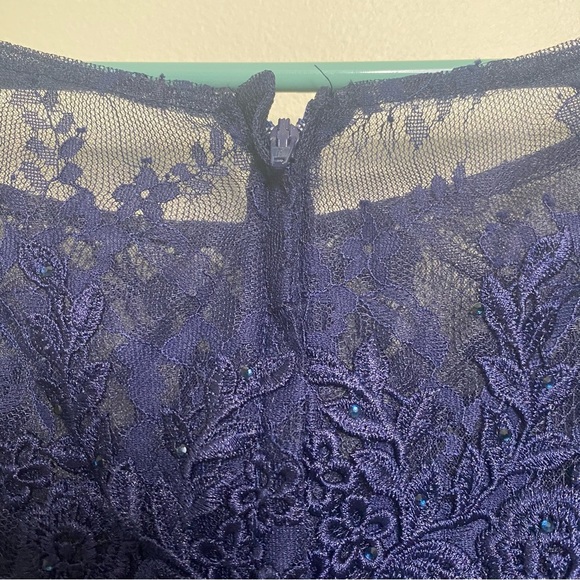 La Femme navy blue Sequin Sparkle floral lace & tulle gown SZ 14 mother … - Picture 13 of 15
